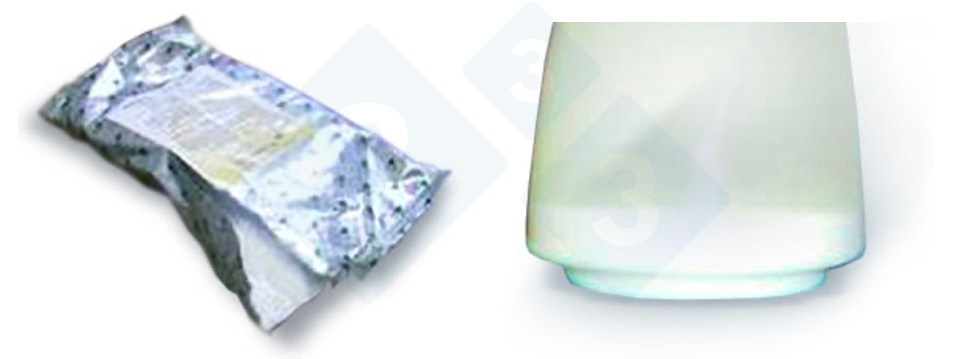 Open package (left) and precipitation (right).